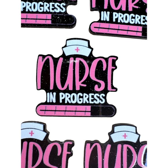 10 pc glitter RN Nurse Nursing Student acrylic flat back charm for badge reels k - Picture 2 of 3